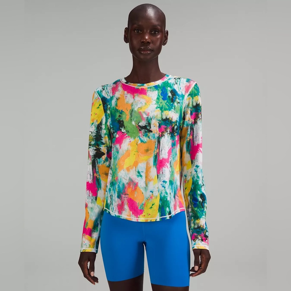 NWT Lululemon 🎨🌈 High Neck Running & Training Long Sleeve Shirt White Multi